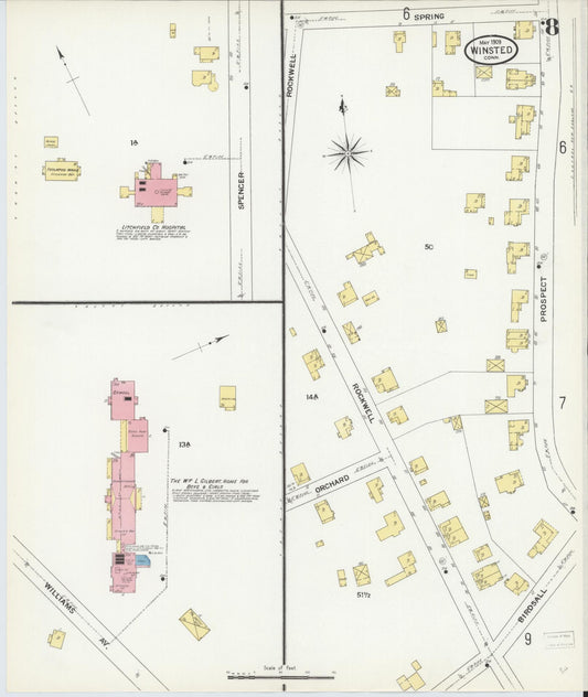 Sanborn Fire Insurance Map from Winsted, Litchfield County, Connecticut (1909), Sheet #0008 - Historic Sanborn Fire Insurance Map Print, vintage old map wall art, antique decor, genealogy gift, Connecticut Connecticut map