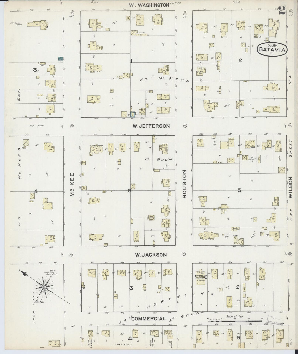 Sanborn Fire Insurance Map from Batavia, Kane County, Illinois (1891), Sheet #0002 - Complete Map Set gallery image, historic Sanborn map, vintage wall art, Illinois Illinois
