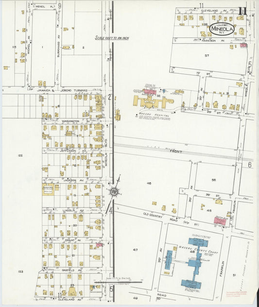 Sanborn Fire Insurance Map from Mineola, Nassau County, New York (1917), Sheet #0011 - Historic Sanborn Fire Insurance Map Print, vintage old map wall art, antique decor, genealogy gift, New York New York map
