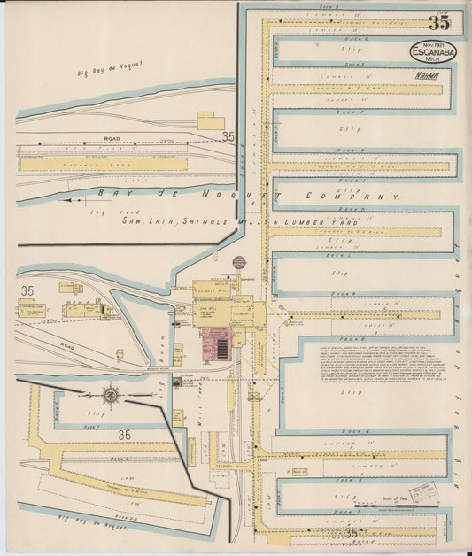 Sanborn Fire Insurance Map from Escanaba, Delta County, Michigan (1921), Sheet #0035 - Historic Sanborn Fire Insurance Map Print, vintage old map wall art, antique decor, genealogy gift, Michigan Michigan map