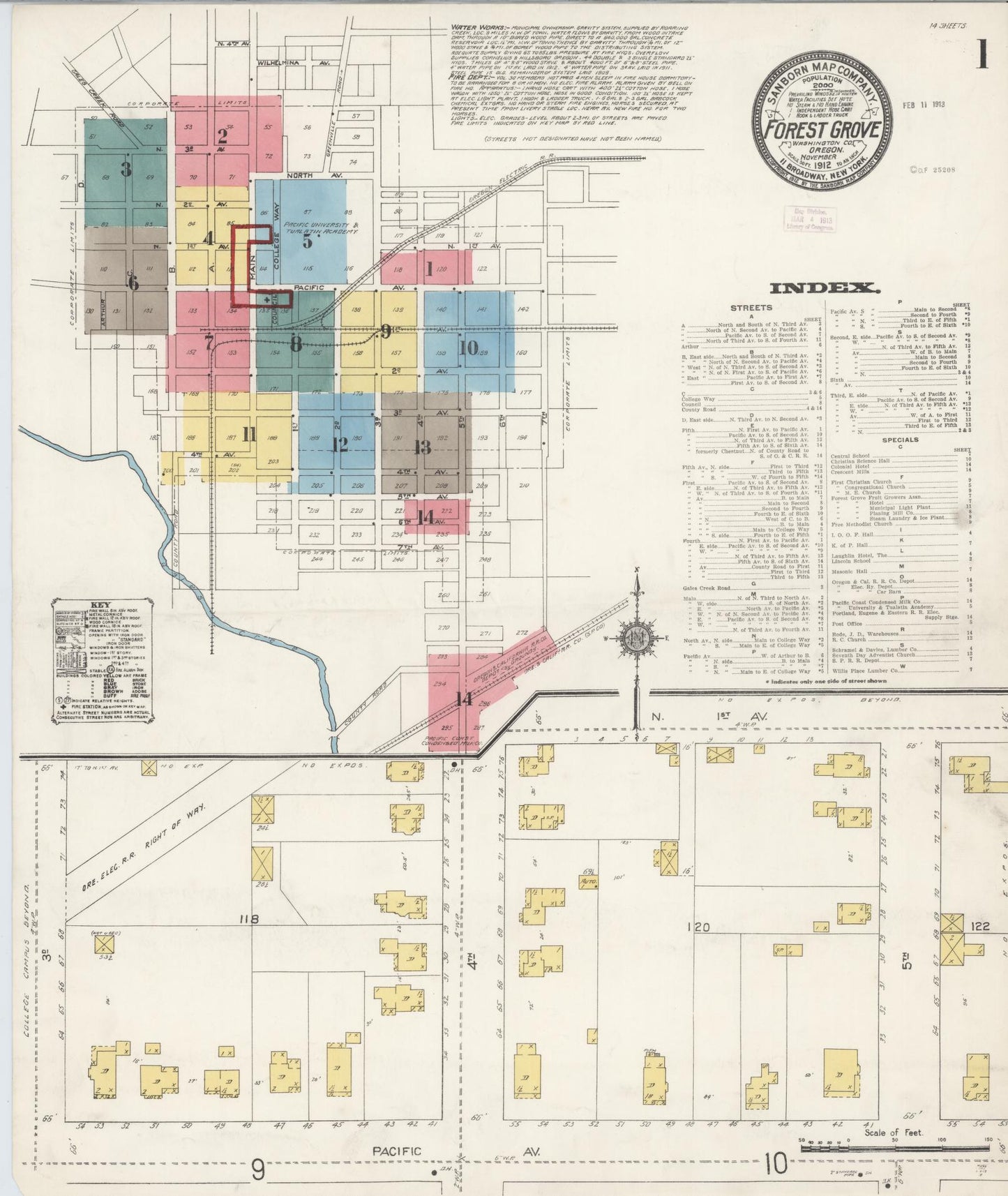 Sanborn Fire Insurance Map from Forest Grove, Washington County, Oregon (1912), Sheet #0001 - Complete Map Set gallery image, historic Sanborn map, vintage wall art, Oregon Oregon