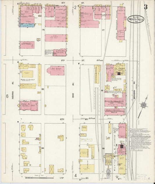 Sanborn Fire Insurance Map from Wichita Falls, Wichita County, Texas (1912), Sheet #0003 - Historic Sanborn Fire Insurance Map Print, vintage old map wall art, antique decor, genealogy gift, Texas Texas map
