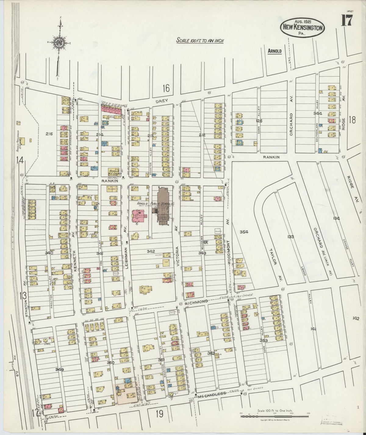 Sanborn Fire Insurance Map from New Kensington, Westmoreland County, Pennsylvania (1921), Sheet #0017 - Historic Sanborn Fire Insurance Map Print, vintage old map wall art, antique decor, genealogy gift, Pennsylvania Pennsylvania map