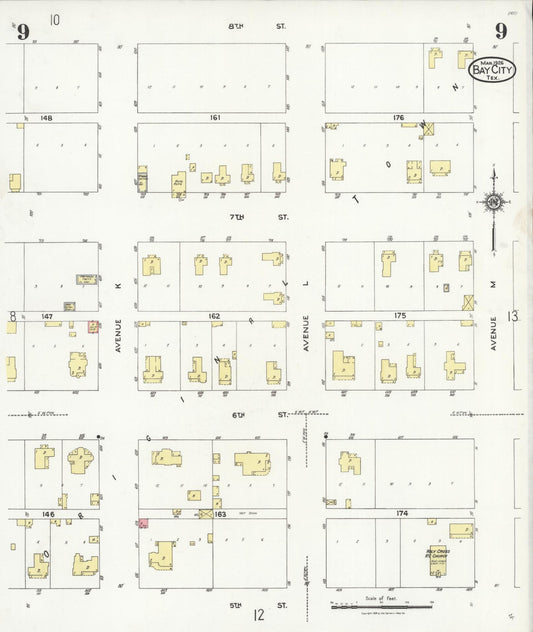 Sanborn Fire Insurance Map from Bay City, Matagorda County, Texas (1926), Sheet #0009 - Historic Sanborn Fire Insurance Map Print, vintage old map wall art, antique decor, genealogy gift, Texas Texas map