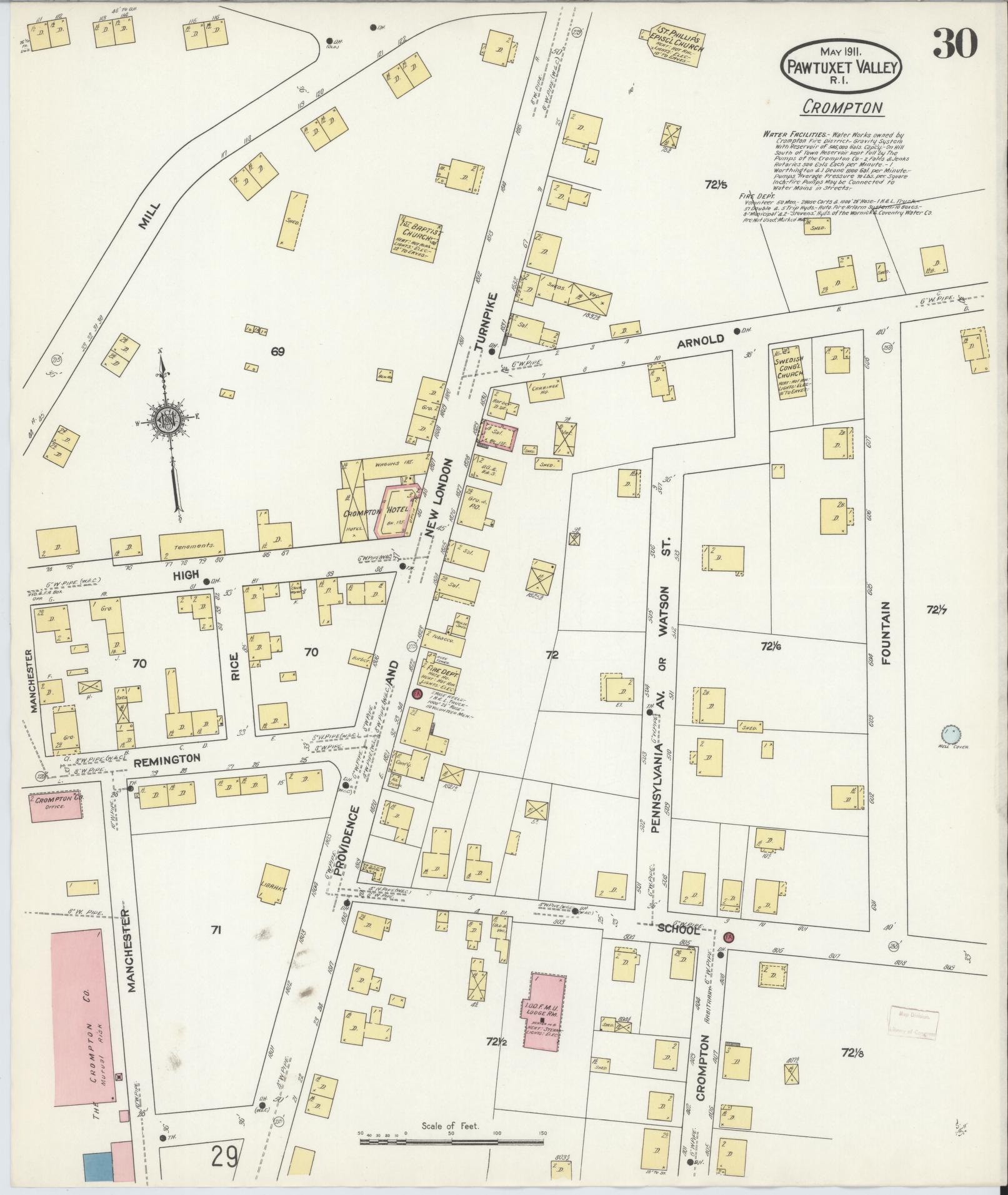 Sanborn Fire Insurance Map from Pawtuxet Valley, Kent and Providence Counties, Rhode Island (1911), Sheet #0030 - Historic Sanborn Fire Insurance Map Print, vintage old map wall art, antique decor, genealogy gift, Washington Washington map
