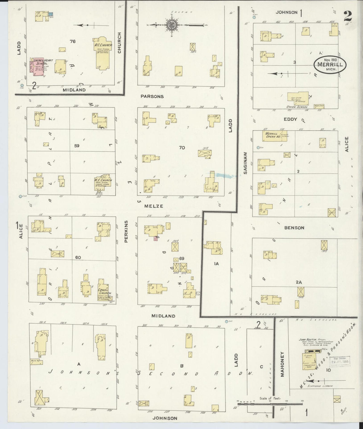 Sanborn Fire Insurance Map from Merrill, Saginaw County, Michigan (1910), Sheet #0002 - Historic Sanborn Fire Insurance Map Print, vintage old map wall art, antique decor, genealogy gift, Michigan Michigan map