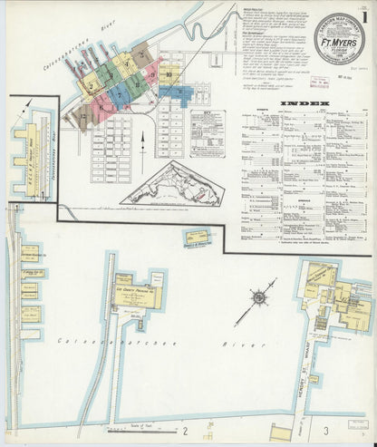 Sanborn Fire Insurance Map from Fort Myers, Lee County, Florida (1914), Sheet #0001 - Complete Map Set gallery image, historic Sanborn map, vintage wall art, Florida Florida