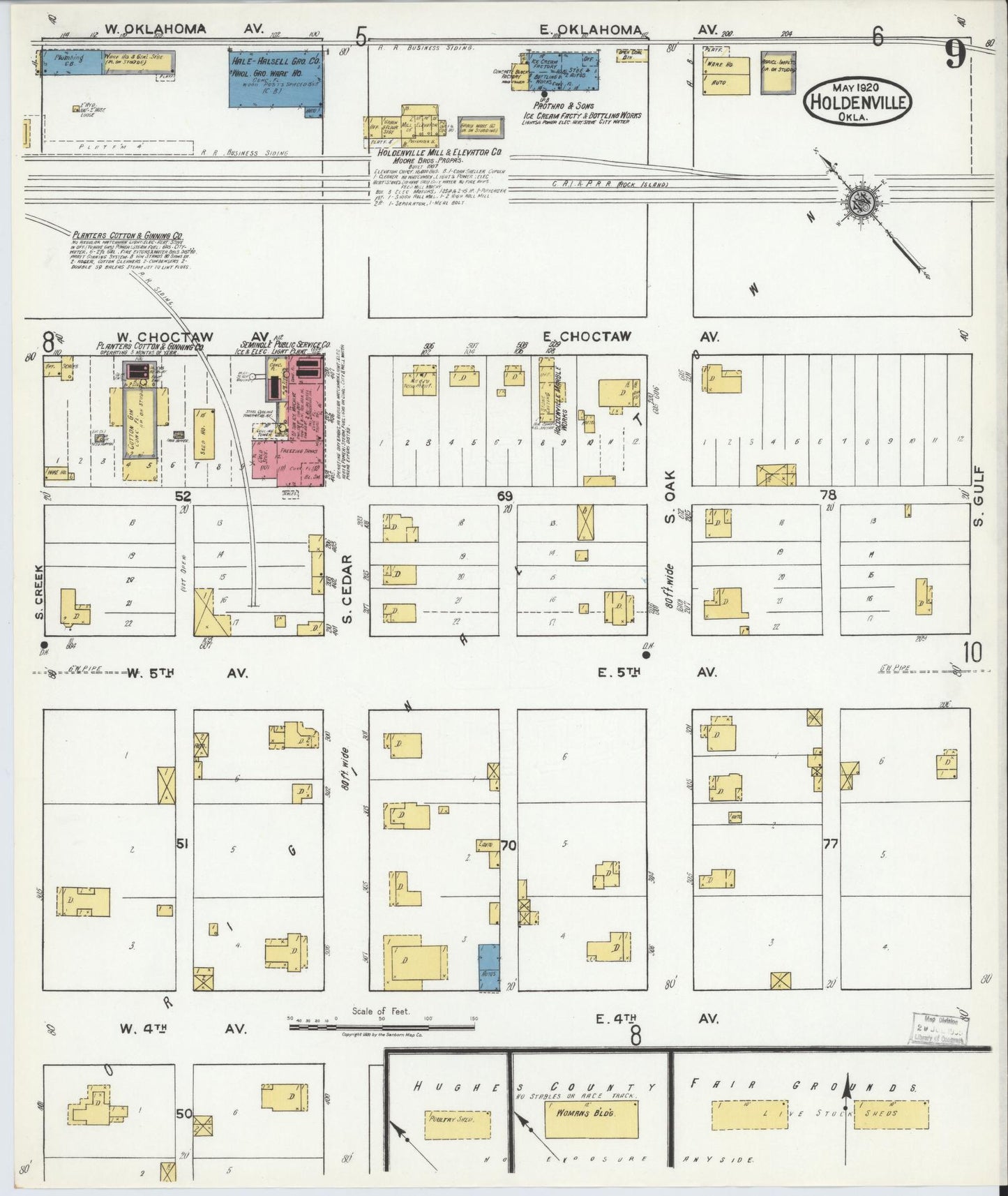 Sanborn Fire Insurance Map from Holdenville, Hughes County, Oklahoma (1920), Sheet #0009 - Historic Sanborn Fire Insurance Map Print, vintage old map wall art, antique decor, genealogy gift, Oklahoma Oklahoma map