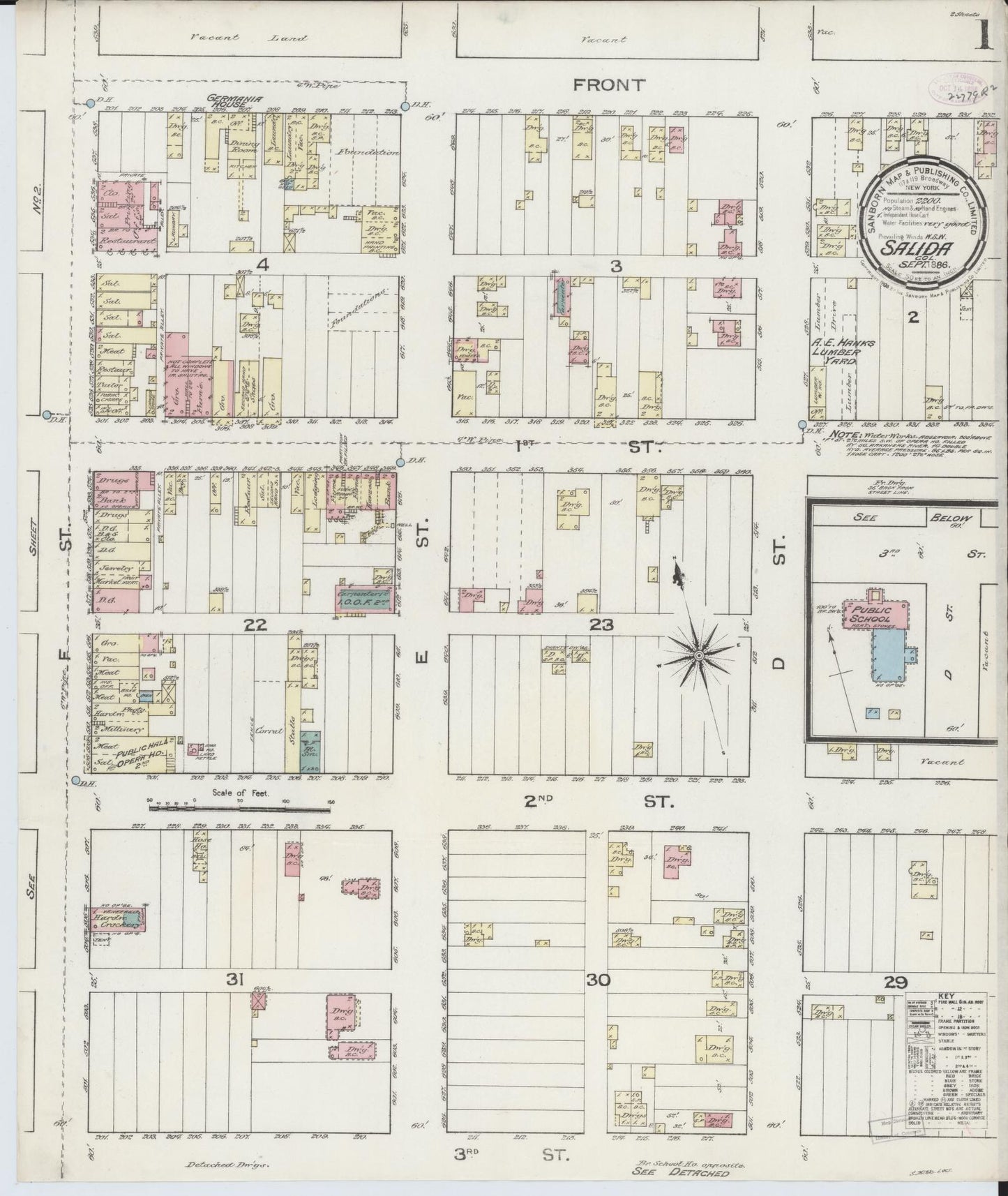 Sanborn Fire Insurance Map from Salida, Chaffee County, Colorado (1886), Sheet #0001 - Complete Map Set gallery image, historic Sanborn map, vintage wall art, Colorado Colorado