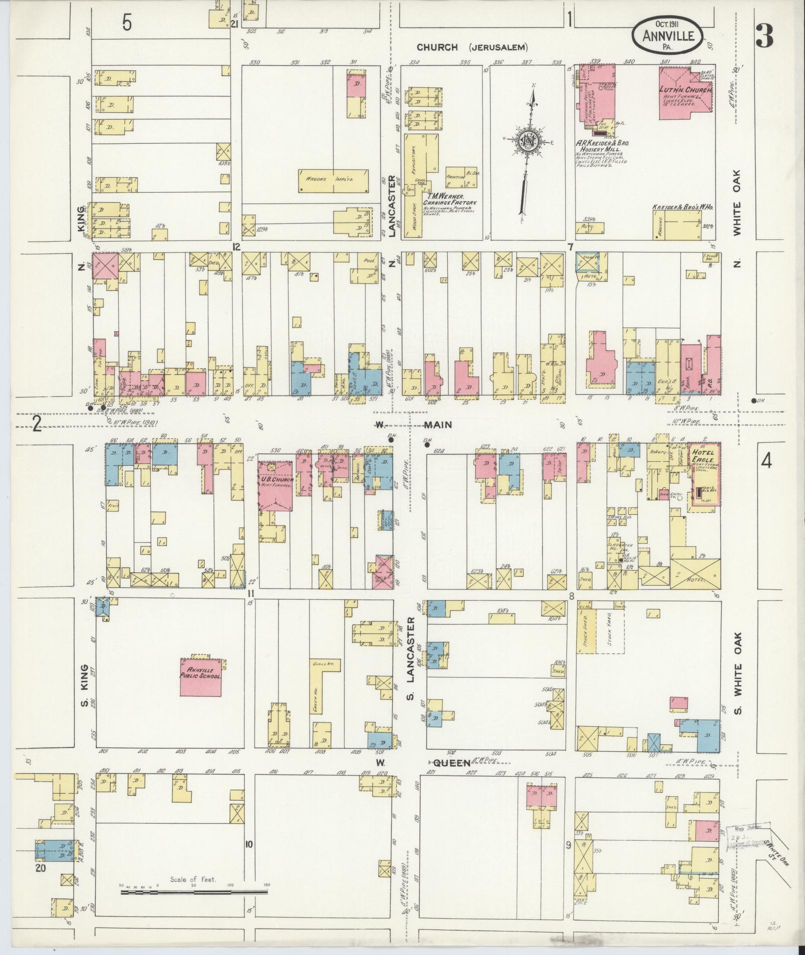 Sanborn Fire Insurance Map from Annville, Lebanon County, Pennsylvania (1911), Sheet #0003 - Historic Sanborn Fire Insurance Map Print, vintage old map wall art, antique decor, genealogy gift, Pennsylvania Pennsylvania map