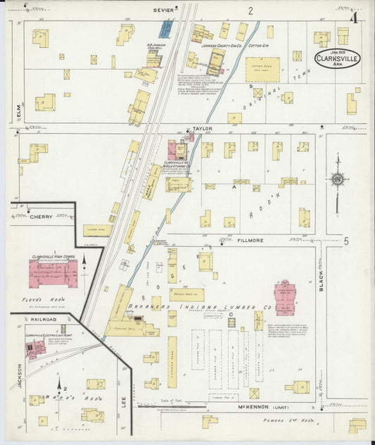 Sanborn Fire Insurance Map from Clarksville, Johnson County, Arkansas (1919), Sheet #0004 - Historic Sanborn Fire Insurance Map Print, vintage old map wall art, antique decor, genealogy gift, Arkansas Arkansas map