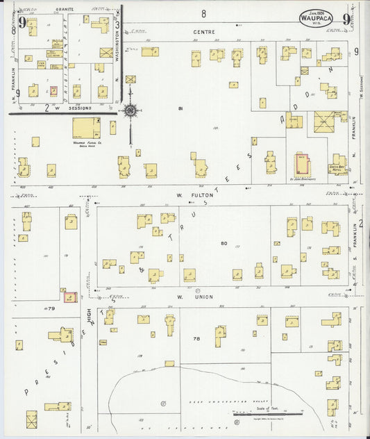 Sanborn Fire Insurance Map from Waupaca, Waupaca County, Wisconsin (1924), Sheet #0009 - Historic Sanborn Fire Insurance Map Print, vintage old map wall art, antique decor, genealogy gift, Wisconsin Wisconsin map