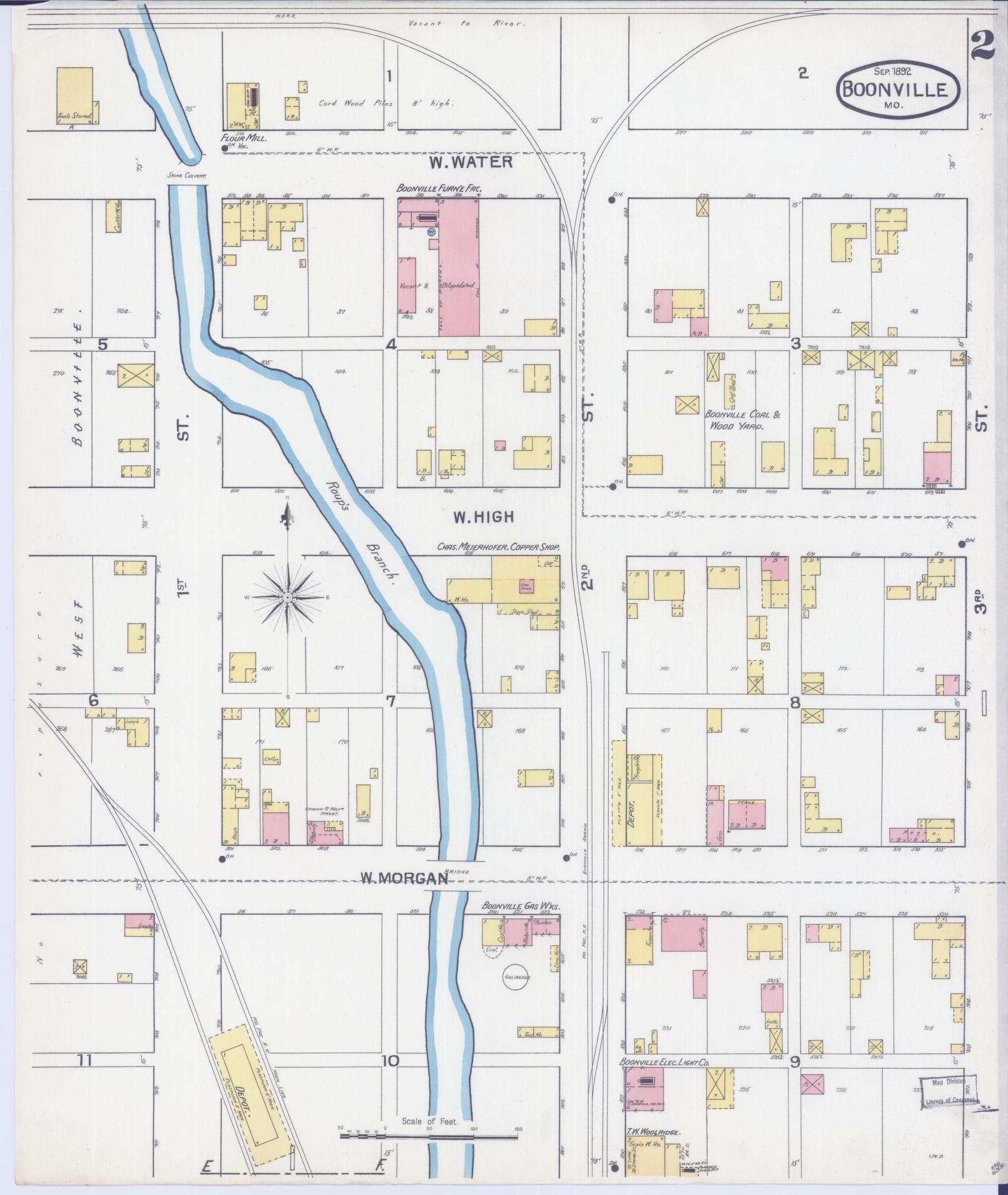 Sanborn Fire Insurance Map from Boonville, Cooper County, Missouri (1892), Sheet #0002 - Complete Map Set gallery image, historic Sanborn map, vintage wall art, Missouri Missouri