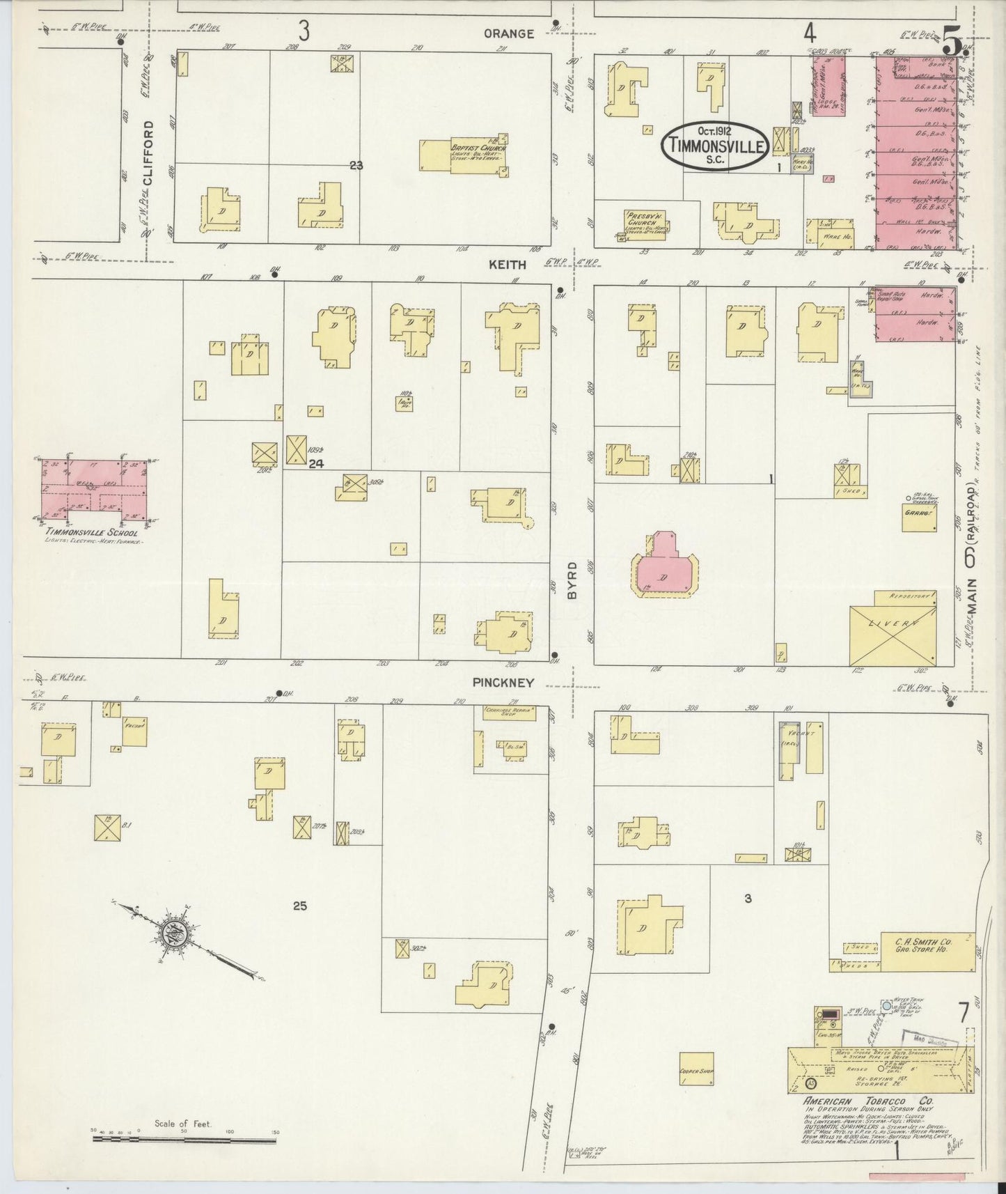 Sanborn Fire Insurance Map from Timmonsville, Florence County, South Carolina (1912), Sheet #0005 - Complete Map Set gallery image, historic Sanborn map, vintage wall art, South Carolina South Carolina