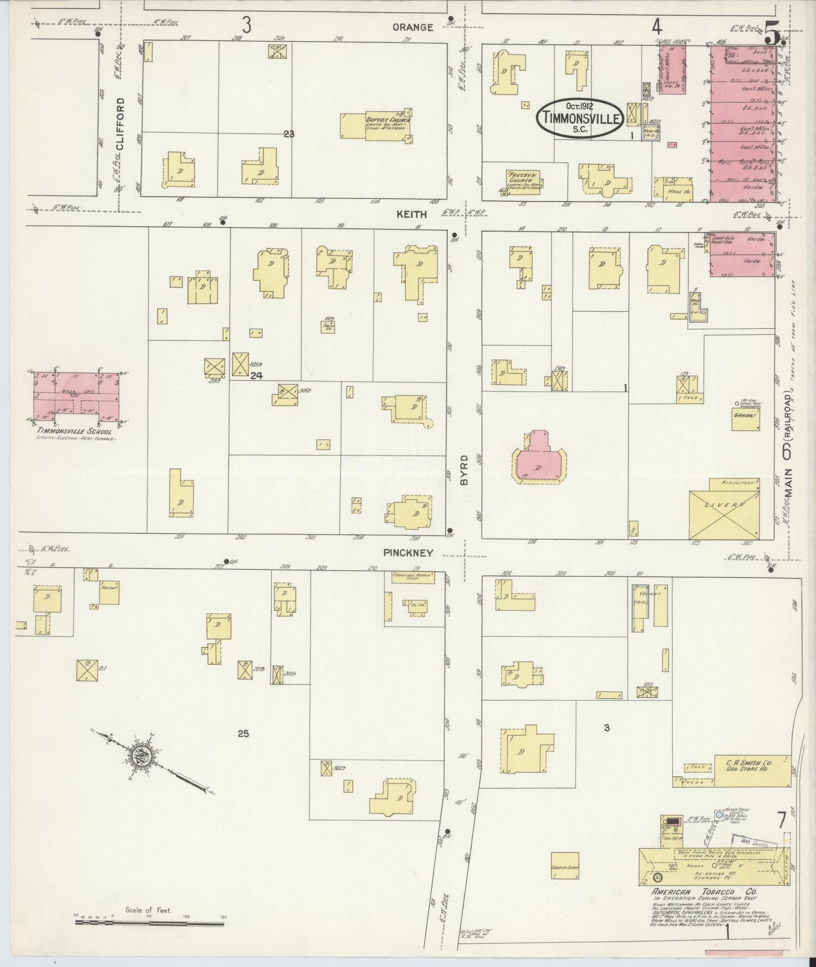 Sanborn Fire Insurance Map from Timmonsville, Florence County, South Carolina (1912), Sheet #0005 - Complete Map Set gallery image, historic Sanborn map, vintage wall art, South Carolina South Carolina