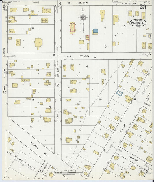 Sanborn Fire Insurance Map from Faribault, Rice County, Minnesota (1921), Sheet #0023 - Historic Sanborn Fire Insurance Map Print, vintage old map wall art, antique decor, genealogy gift, Minnesota Minnesota map