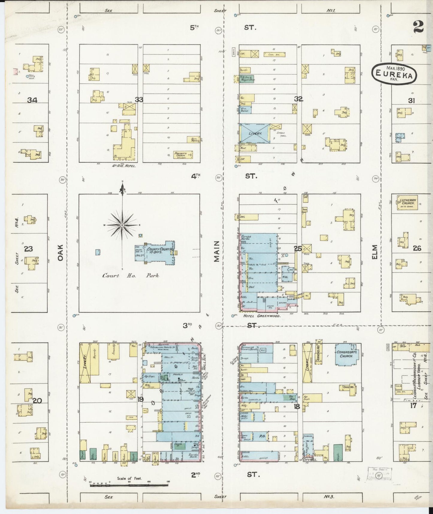 Sanborn Fire Insurance Map from Eureka, Greenwood County, Kansas (1890), Sheet #0002 - Complete Map Set gallery image, historic Sanborn map, vintage wall art, Kansas Kansas