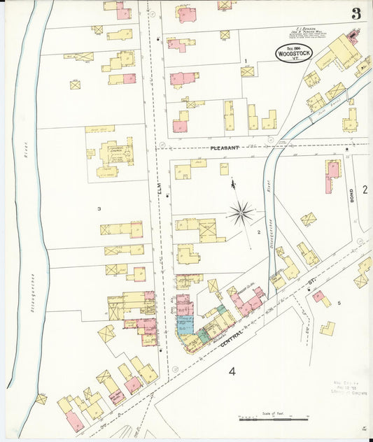 Sanborn Fire Insurance Map from Woodstock, Windsor County, Vermont (1904), Sheet #0003 - Historic Sanborn Fire Insurance Map Print, vintage old map wall art, antique decor, genealogy gift, Vermont Vermont map