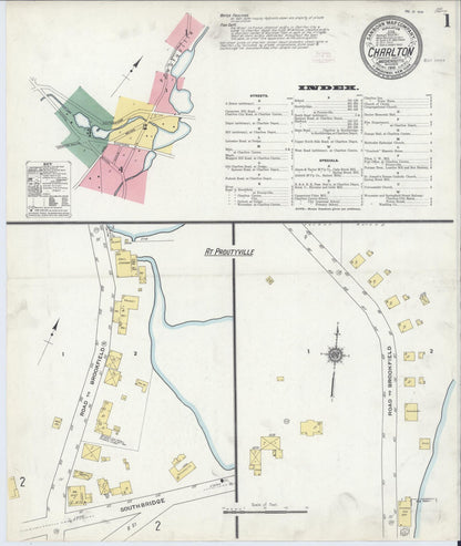 Sanborn Fire Insurance Map from Charlton, Worcester County, Massachusetts (1910), Sheet #0001 - Historic Sanborn Fire Insurance Map Print, vintage old map wall art, antique decor, genealogy gift, Massachusetts Massachusetts map