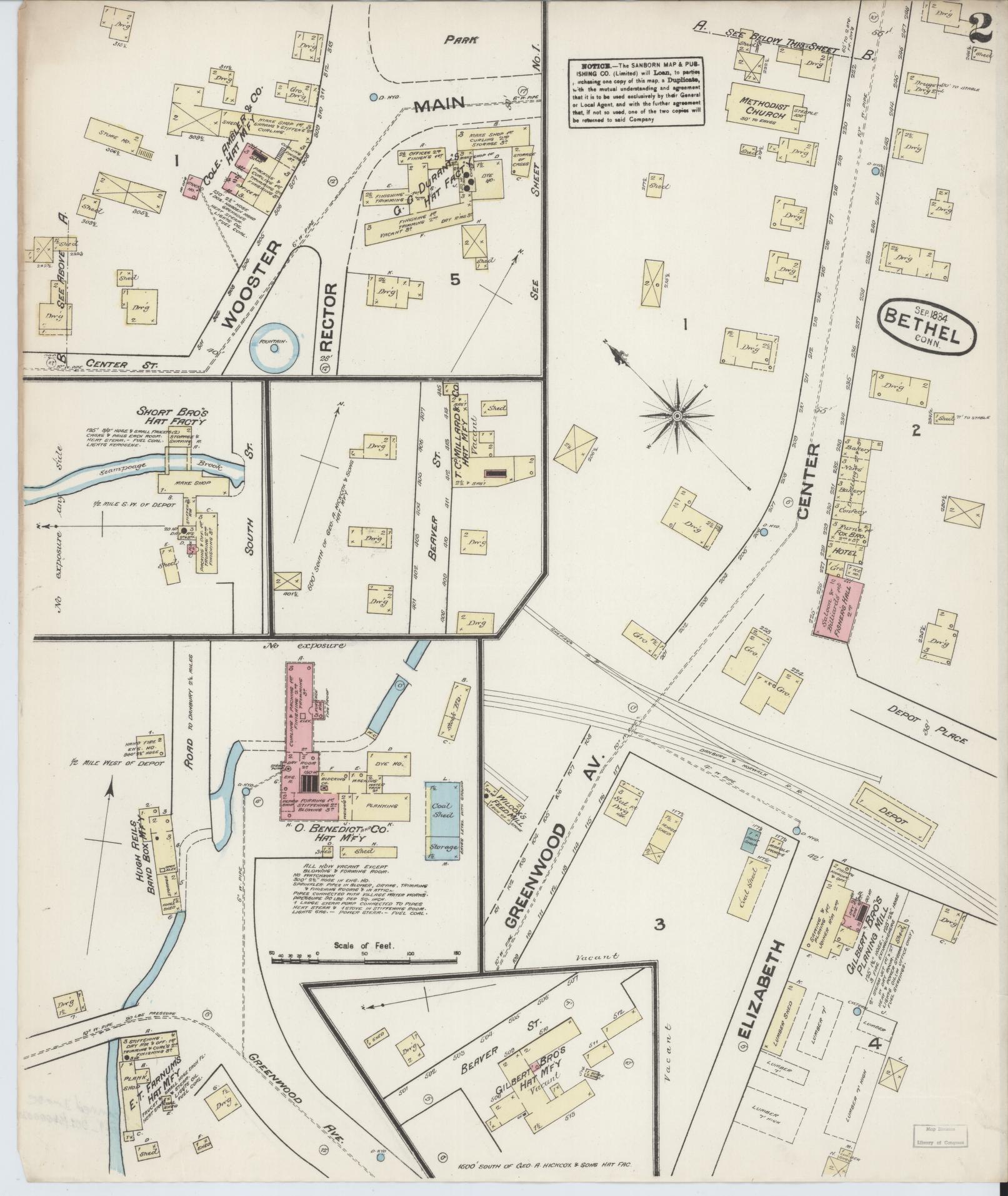 Sanborn Fire Insurance Map from Bethel, Fairfield County, Connecticut (1884), Sheet #0002 - Complete Map Set gallery image, historic Sanborn map, vintage wall art, Connecticut Connecticut