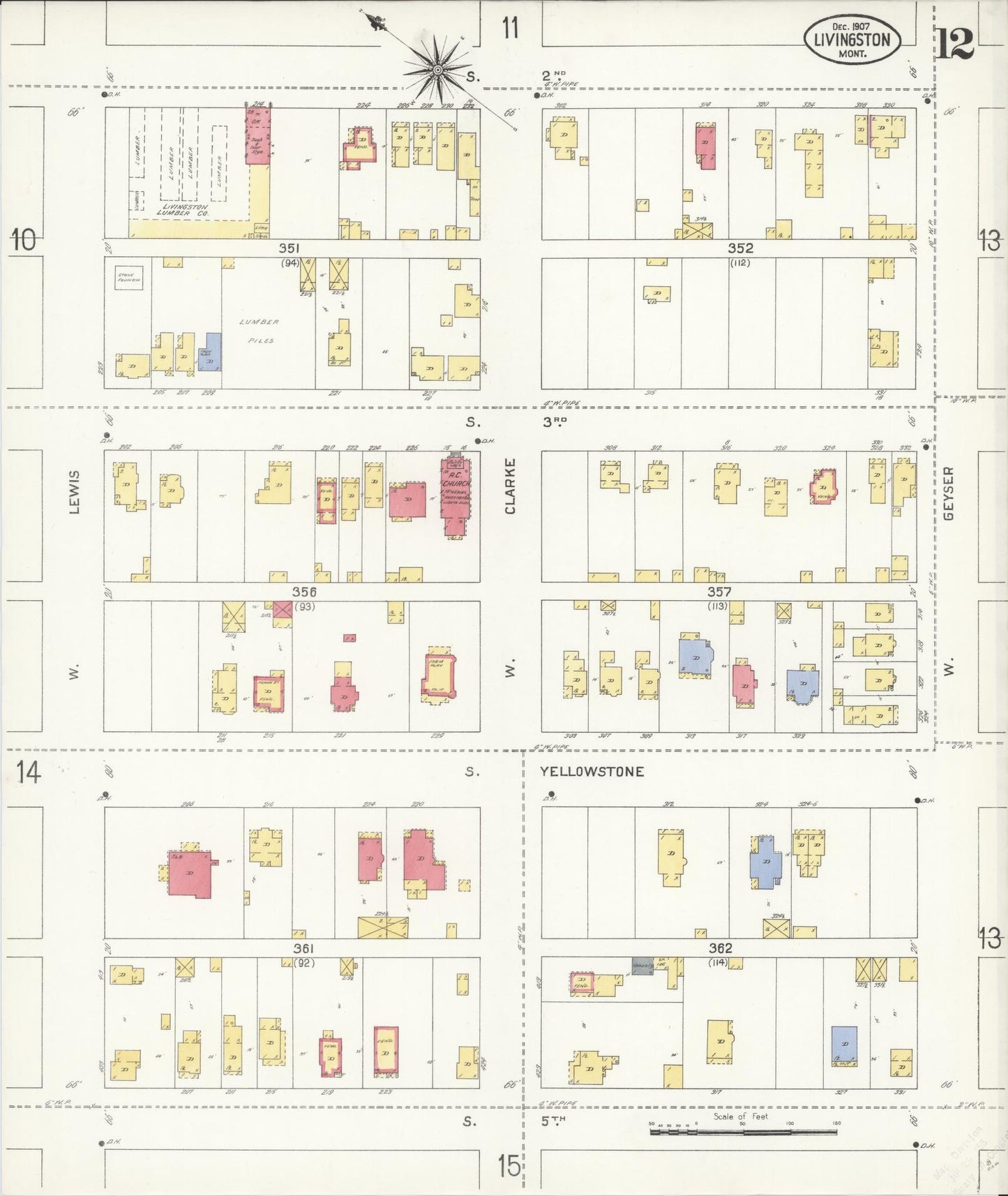 Sanborn Fire Insurance Map from Livingston, Park County, Montana (1907), Sheet #0012 - Complete Map Set gallery image, historic Sanborn map, vintage wall art, Montana Montana