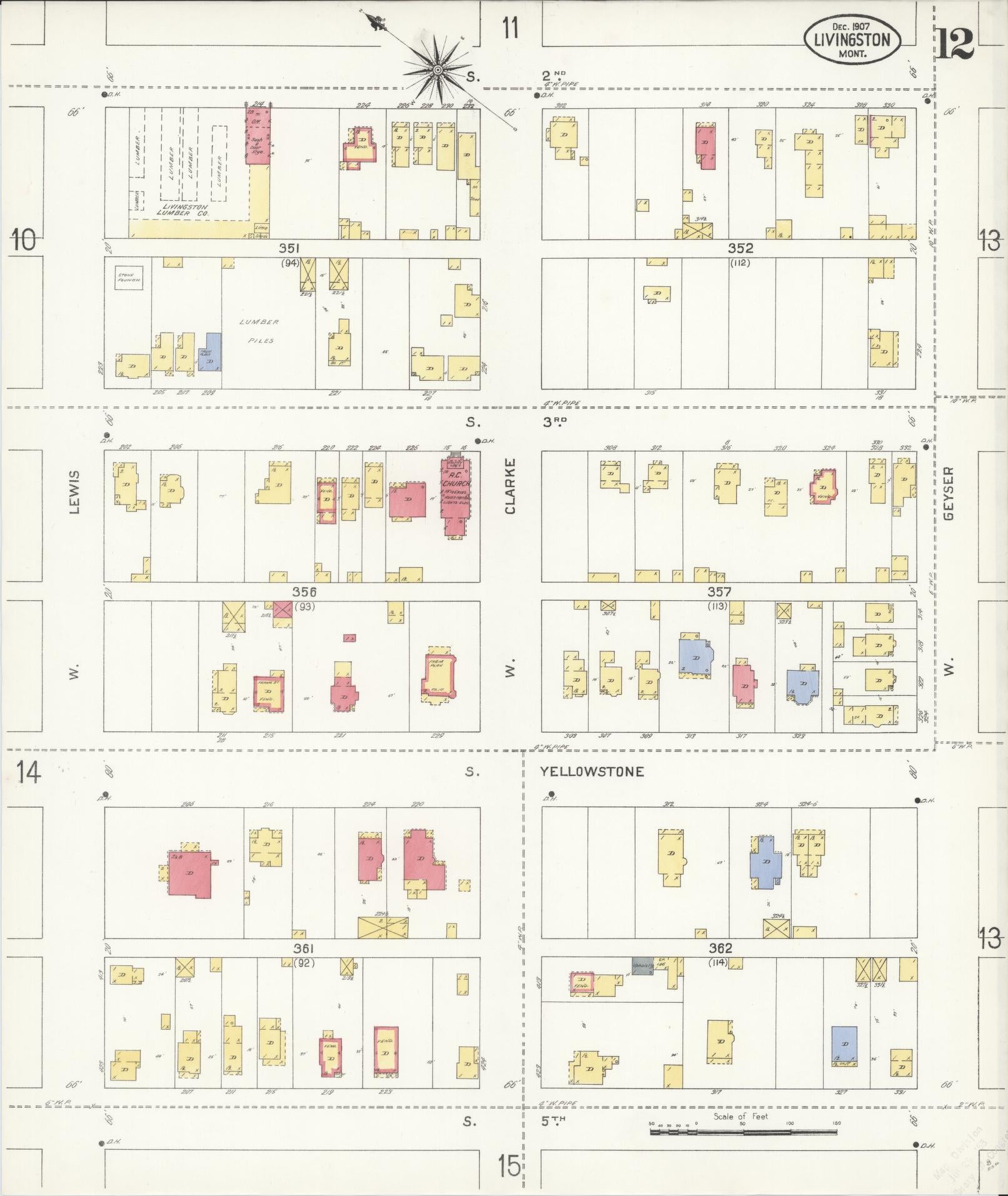 Sanborn Fire Insurance Map from Livingston, Park County, Montana (1907), Sheet #0012 - Complete Map Set gallery image, historic Sanborn map, vintage wall art, Montana Montana