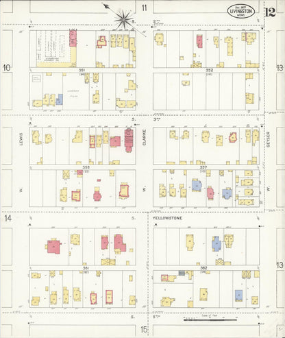 Sanborn Fire Insurance Map from Livingston, Park County, Montana (1907), Sheet #0012 - Complete Map Set gallery image, historic Sanborn map, vintage wall art, Montana Montana