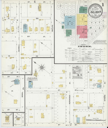 Sanborn Fire Insurance Map from Ballinger, Runnels County, Texas (1902), Sheet #0001 - Historic Sanborn Fire Insurance Map Print, vintage old map wall art, antique decor, genealogy gift, Texas Texas map