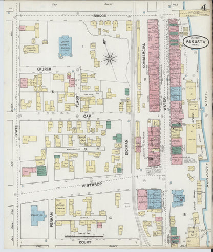Sanborn Fire Insurance Map from Augusta, Kennebec County, Maine (1889), Sheet #0004 - Complete Map Set gallery image, historic Sanborn map, vintage wall art, Maine Maine