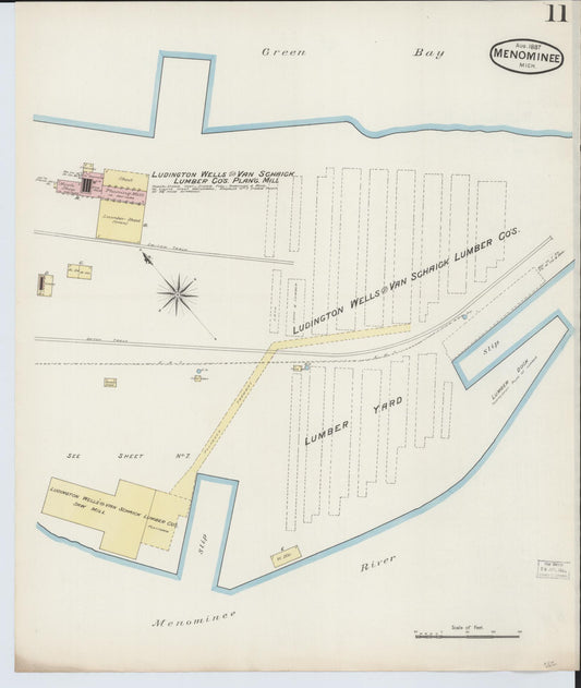 Sanborn Fire Insurance Map from Menominee, Menominee County, Michigan (1887), Sheet #0011 - Historic Sanborn Fire Insurance Map Print, vintage old map wall art, antique decor, genealogy gift, Michigan Michigan map