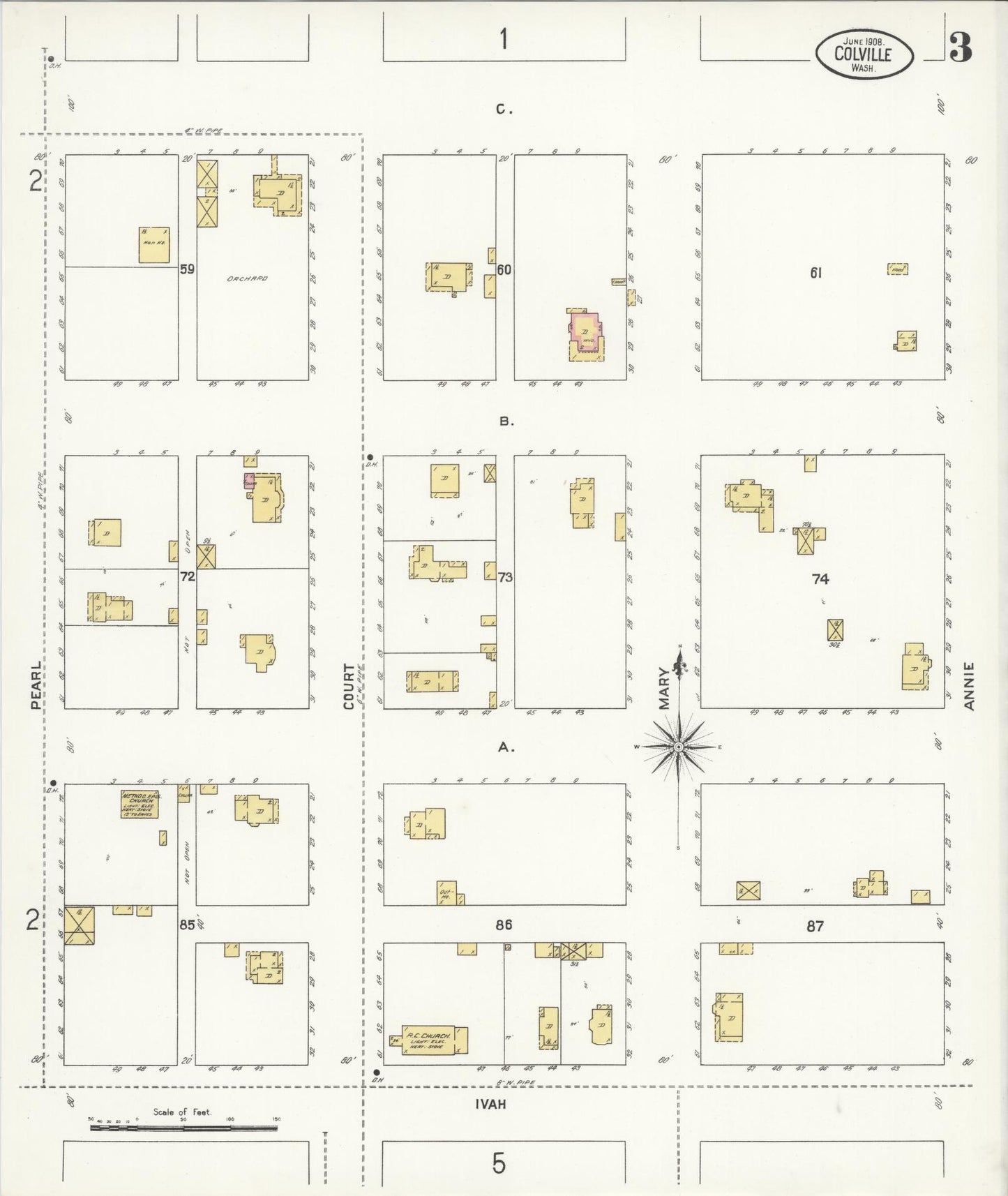 Sanborn Fire Insurance Map from Colville, Stevens County, Washington (1908), Sheet #0003 - Complete Map Set gallery image, historic Sanborn map, vintage wall art, Washington Washington