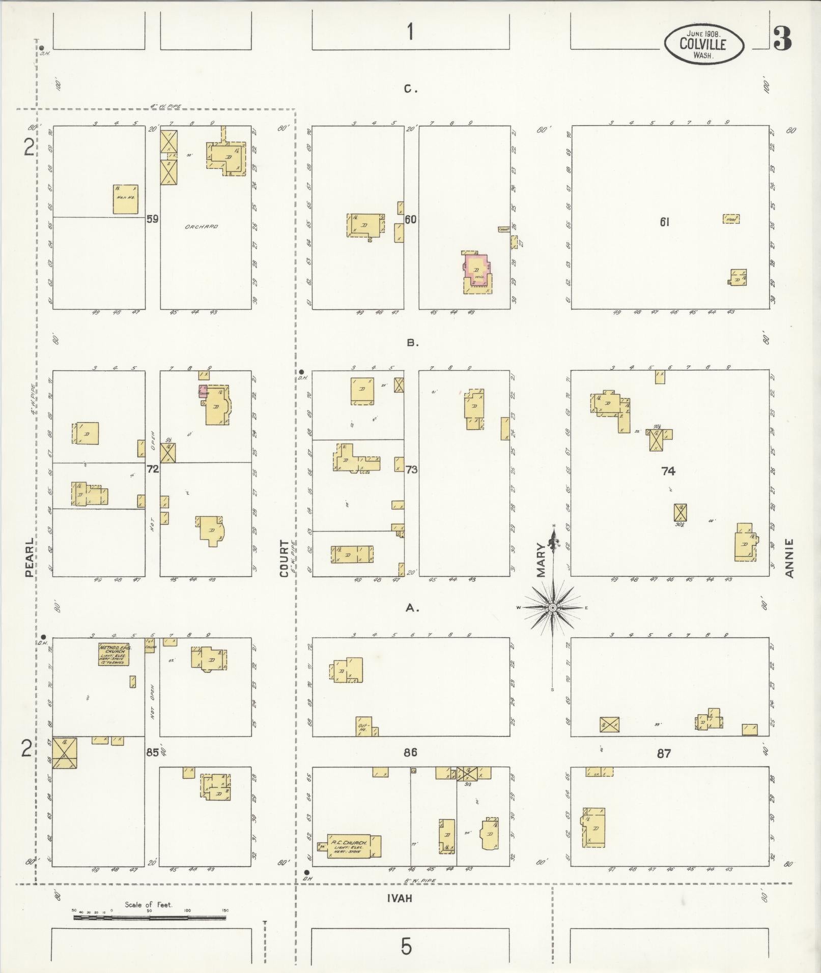 Sanborn Fire Insurance Map from Colville, Stevens County, Washington (1908), Sheet #0003 - Complete Map Set gallery image, historic Sanborn map, vintage wall art, Washington Washington