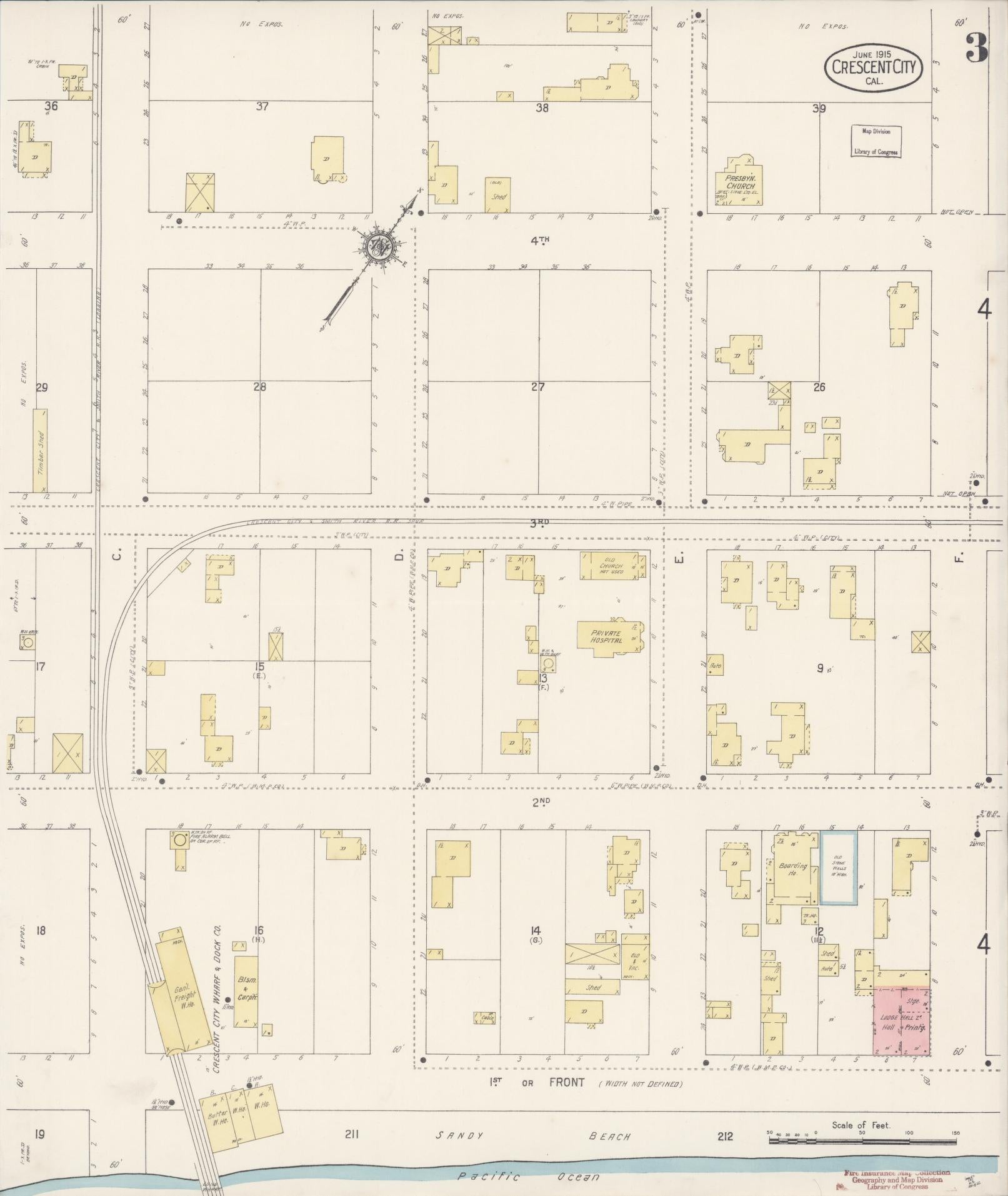 Sanborn Fire Insurance Map from Crescent City, Del Norte County, California (1915), Sheet #0003 - Historic Sanborn Fire Insurance Map Print, vintage old map wall art, antique decor, genealogy gift, California California map