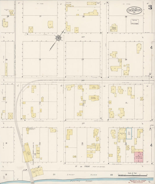 Sanborn Fire Insurance Map from Crescent City, Del Norte County, California (1915), Sheet #0003 - Historic Sanborn Fire Insurance Map Print, vintage old map wall art, antique decor, genealogy gift, California California map