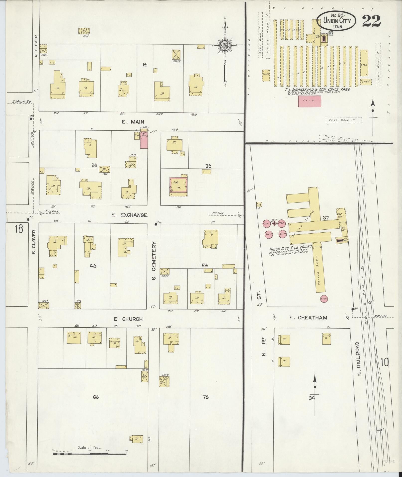 Sanborn Fire Insurance Map from Union City, Obion County, Tennessee (1912), Sheet #0022 - Complete Map Set gallery image, historic Sanborn map, vintage wall art, Tennessee Tennessee