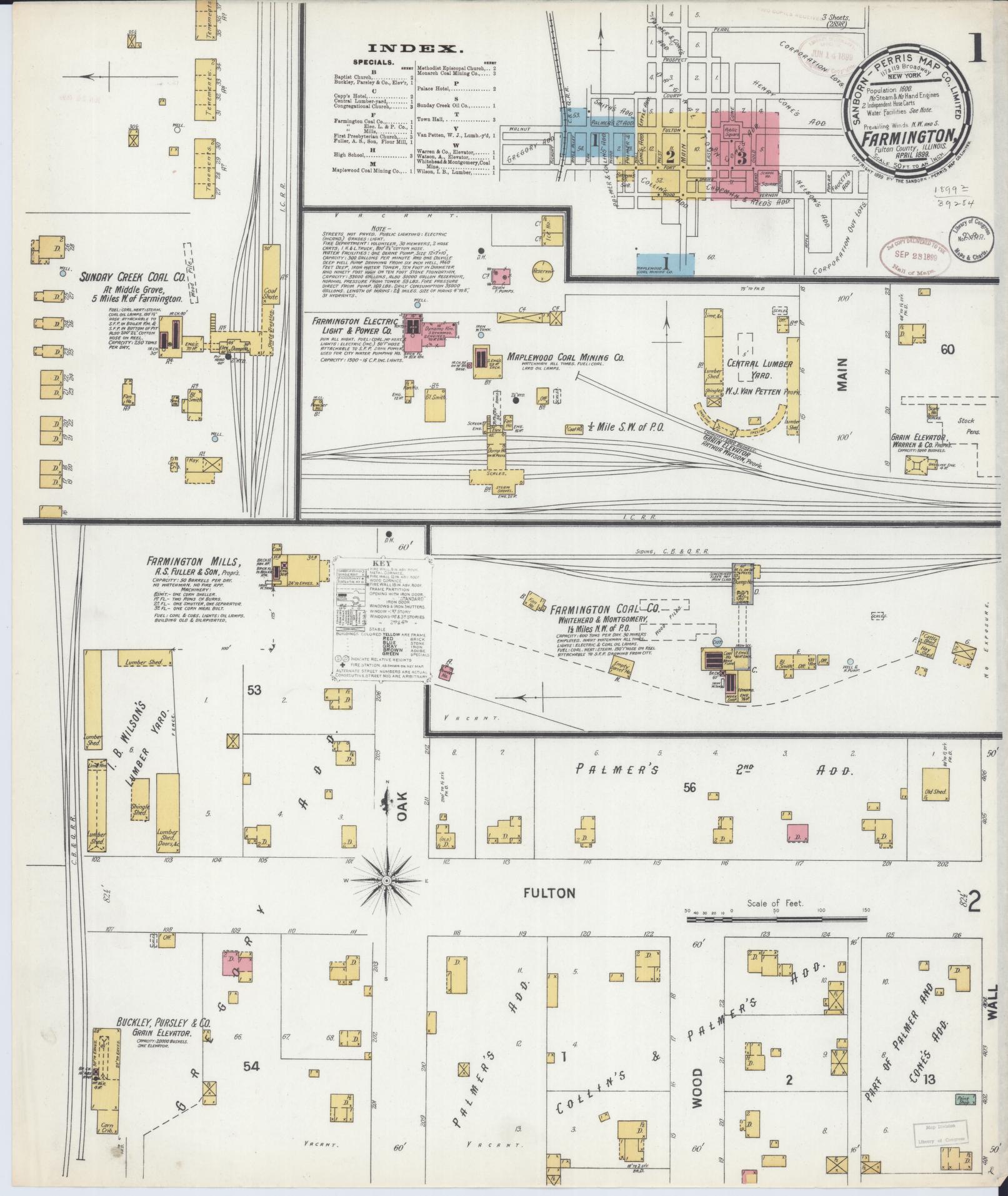 Sanborn Fire Insurance Map from Farmington, Fulton County, Illinois (1899), Sheet #0001 - Historic Sanborn Fire Insurance Map Print, vintage old map wall art, antique decor, genealogy gift, Illinois Illinois map