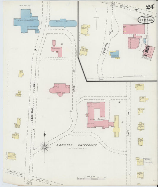 Sanborn Fire Insurance Map from Ithaca, Tompkins County, New York (1893), Sheet #0024 - Historic Sanborn Fire Insurance Map Print, vintage old map wall art, antique decor, genealogy gift, New York New York map