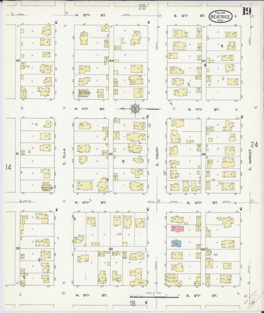 Sanborn Fire Insurance Map from Beatrice, Gage County, Nebraska (1913), Sheet #0019 - Historic Sanborn Fire Insurance Map Print, vintage old map wall art, antique decor, genealogy gift, Nebraska Nebraska map