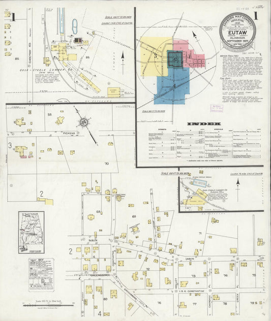 Sanborn Fire Insurance Map from Eutaw, Greene County, Alabama (1925), Sheet #0001 - Complete Map Set gallery image, historic Sanborn map, vintage wall art, Alabama Alabama