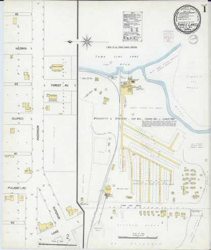 Sanborn Fire Insurance Map from Three Lakes, Oneida County, Wisconsin (1901), Sheet #0001 - Complete Map Set gallery image, historic Sanborn map, vintage wall art, Wisconsin Wisconsin