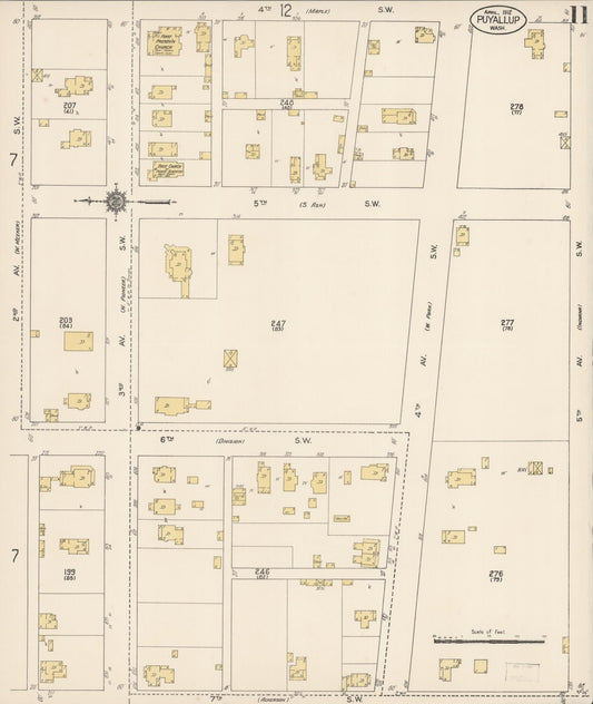 Sanborn Fire Insurance Map from Puyallup, Pierce County, Washington (1912), Sheet #0011 - Historic Sanborn Fire Insurance Map Print, vintage old map wall art, antique decor, genealogy gift, Washington Washington map