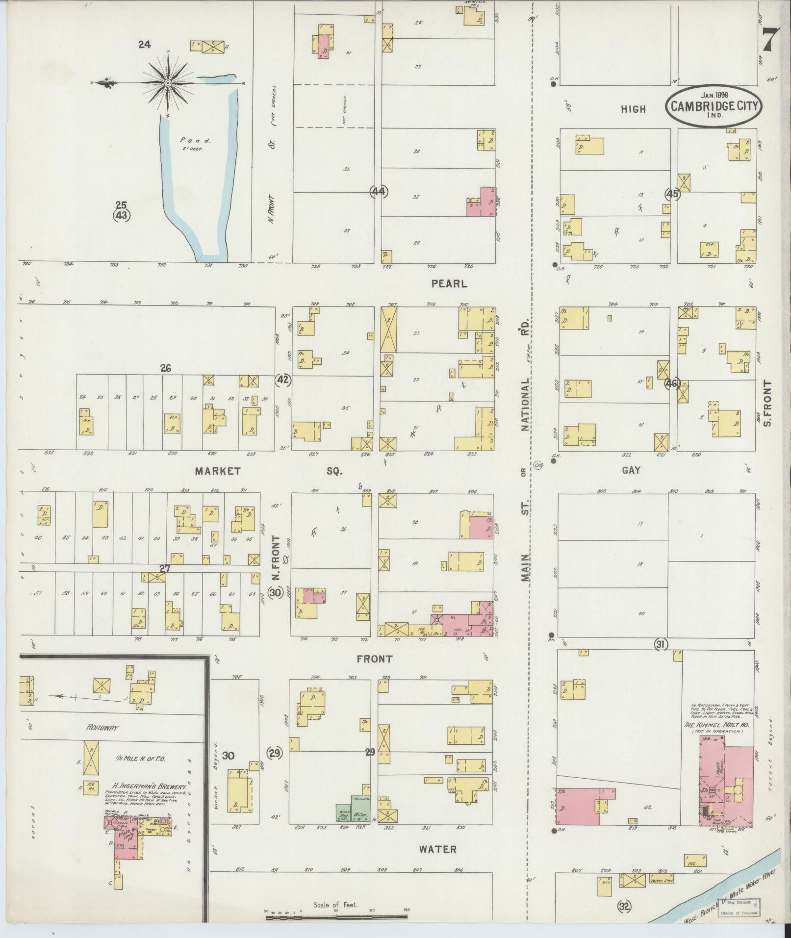 Sanborn Fire Insurance Map from Cambridge City, Wayne County, Indiana (1898), Sheet #0007 - Complete Map Set gallery image, historic Sanborn map, vintage wall art, Indiana Indiana