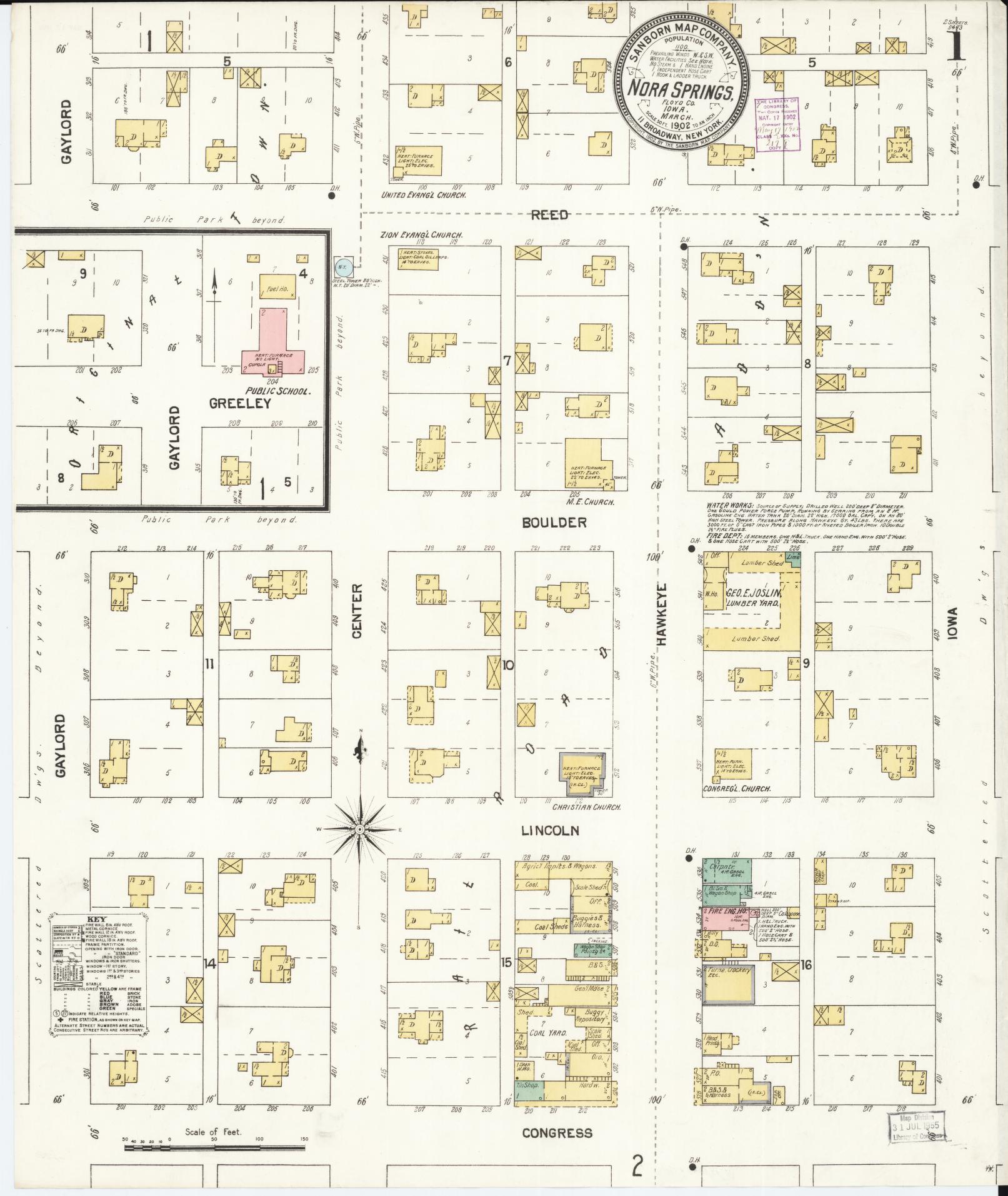 Sanborn Fire Insurance Map from Nora Springs, Floyd County, Iowa (1902), Sheet #0001 - Historic Sanborn Fire Insurance Map Print