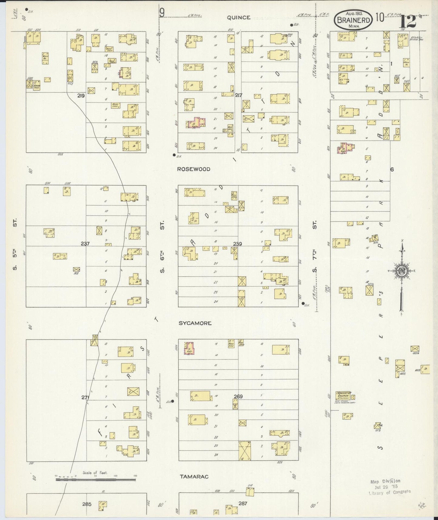Sanborn Fire Insurance Map from Brainerd, Crow Wing County, Minnesota (1913), Sheet #0012 - Complete Map Set gallery image, historic Sanborn map, vintage wall art, Minnesota Minnesota
