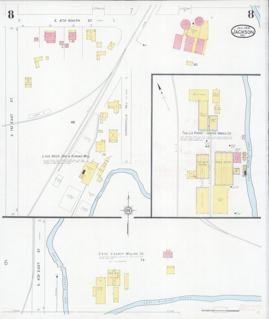 Sanborn Fire Insurance Map from Jackson, Cape Girardeau County, Missouri (1931), Sheet #0008 - Historic Sanborn Fire Insurance Map Print, vintage old map wall art, antique decor, genealogy gift, Missouri Missouri map
