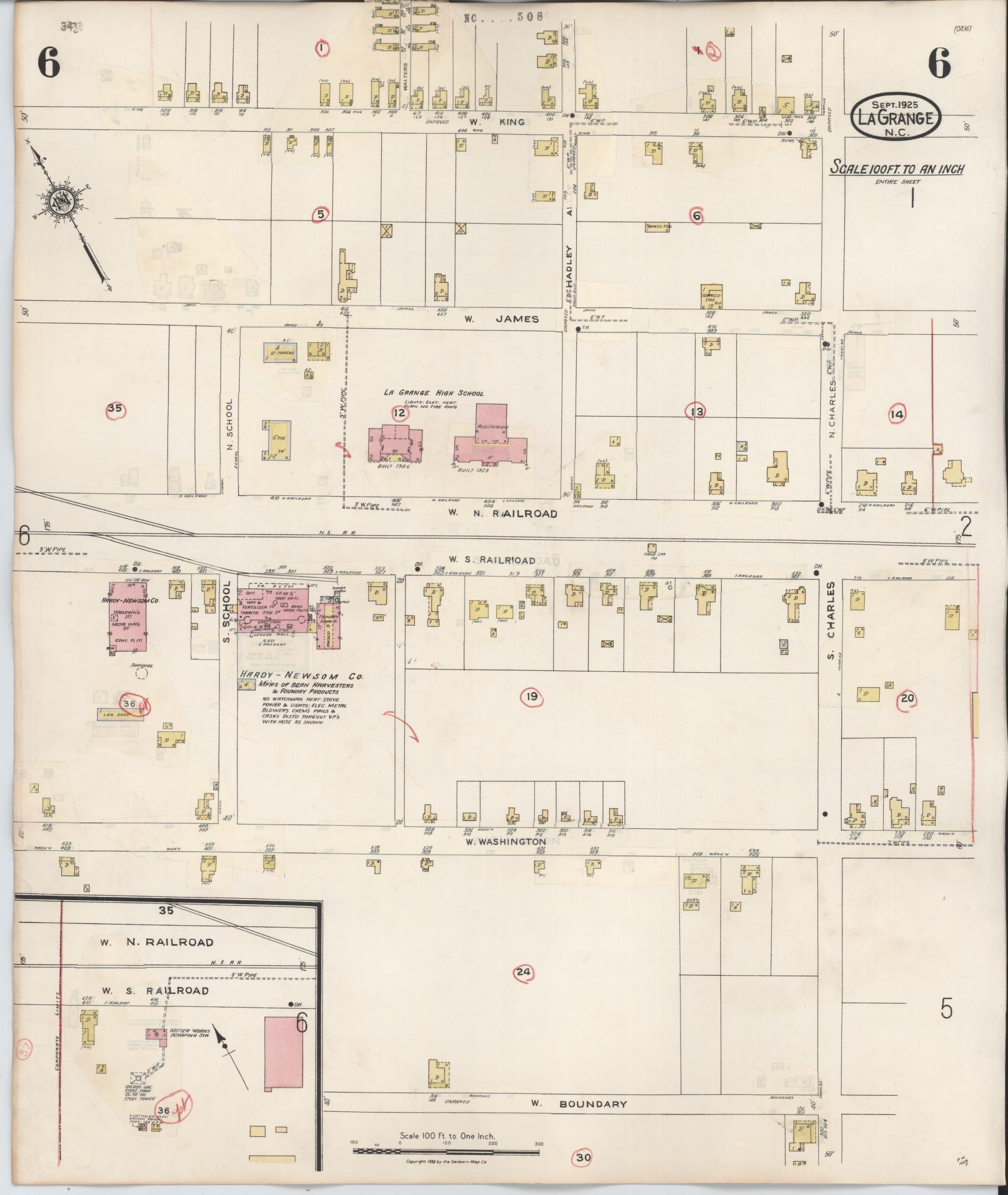 Sanborn Fire Insurance Map from La Grange, Lenoir County, North Carolina (1944), Sheet #0006 - Complete Map Set gallery image, historic Sanborn map, vintage wall art, North Carolina North Carolina