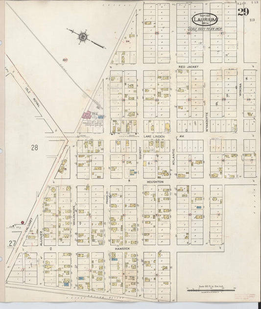 Sanborn Fire Insurance Map from Laurium, Houghton County, Michigan (1949), Sheet #0029 - Historic Sanborn Fire Insurance Map Print, vintage old map wall art, antique decor, genealogy gift, Michigan Michigan map