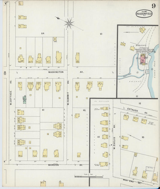 Sanborn Fire Insurance Map from Haddonfield, Camden County, New Jersey (1897), Sheet #0009 - Historic Sanborn Fire Insurance Map Print, vintage old map wall art, antique decor, genealogy gift, New Jersey New Jersey map