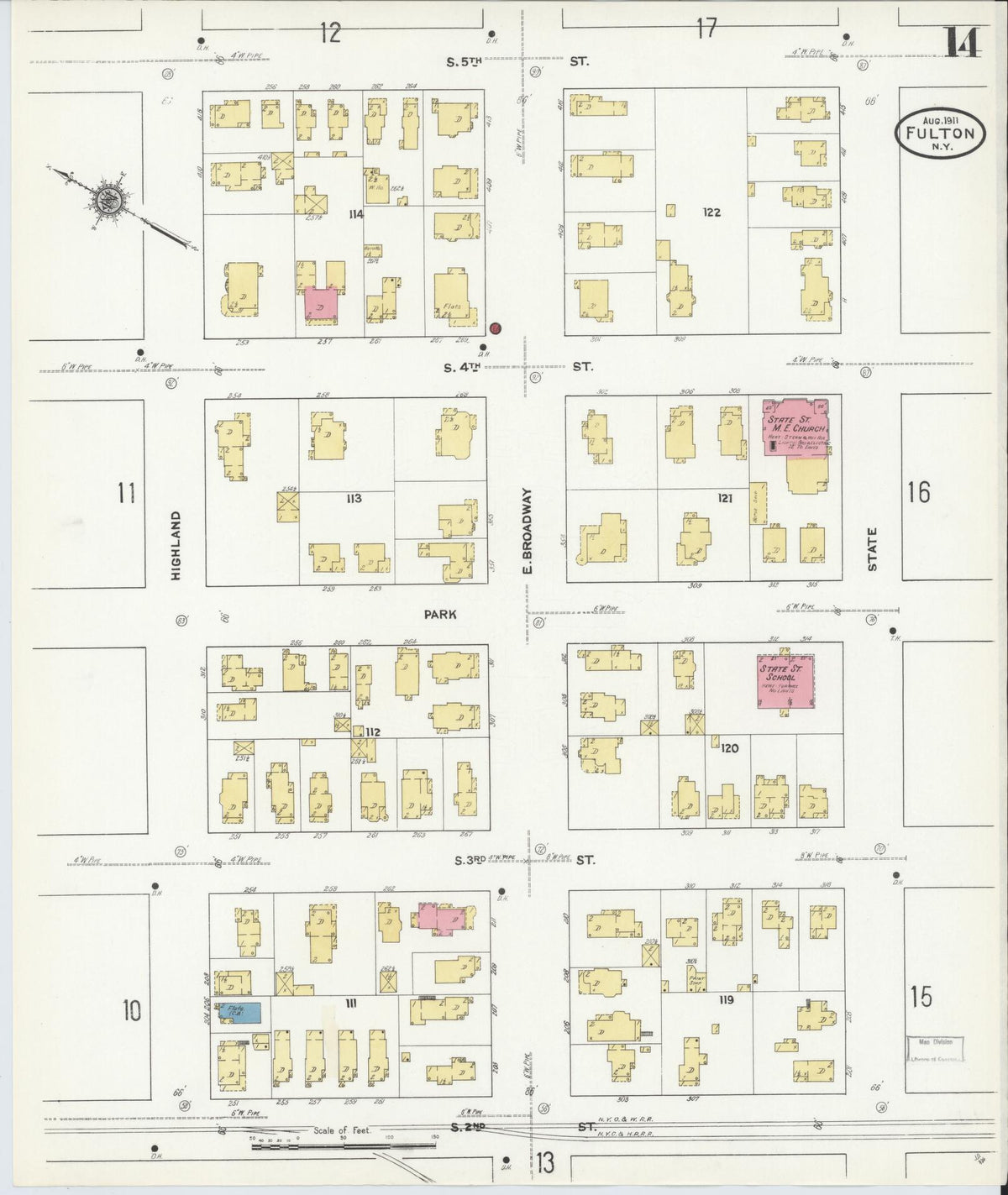 Sanborn Fire Insurance Map from Fulton, Oswego County, New York (1911), Sheet #0014 - Complete Map Set gallery image, historic Sanborn map, vintage wall art, New York New York