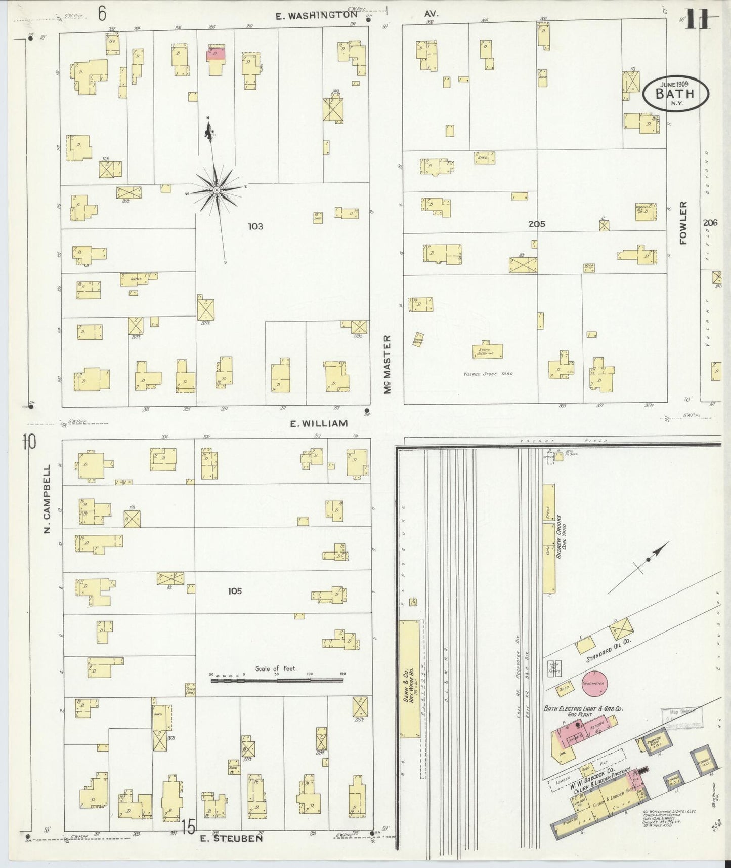Sanborn Fire Insurance Map from Bath, Steuben County, New York (1909), Sheet #0011 - Complete Map Set gallery image, historic Sanborn map, vintage wall art, New York New York